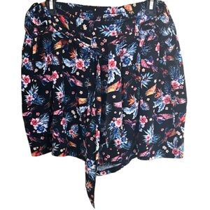 Terra & Sky Black Tropical Print Floral Bird Beach Shorts Size 1X (16W-18W) NWOT